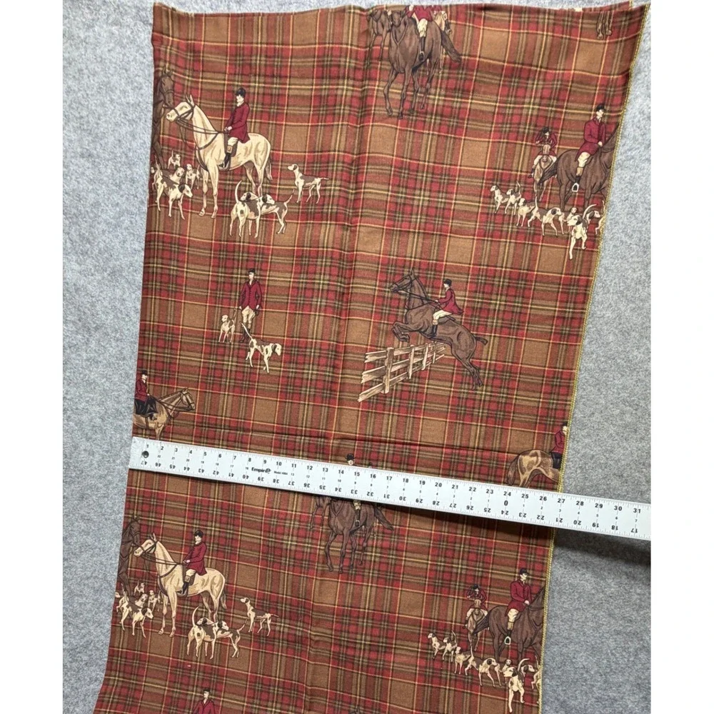 Vintage Sherrill Furniture Madder Rust Equestrian Fox Hunt Plaid Fabric Sample